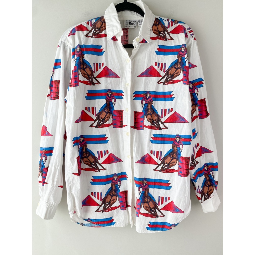 Vintage Adobe Rose Button Up Shirt M Barrel Racing Retro Cowgirl Rodeo Western